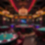 Lavish casino-themed party setup with gaming tables and decor