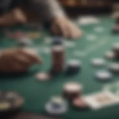 An array of poker chips and cards arranged on a table, emphasizing strategic elements