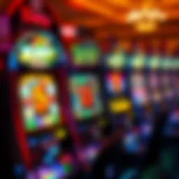 A close-up view of a vibrant slot machine at Caesars Palace, showcasing its intricate design and colorful graphics.
