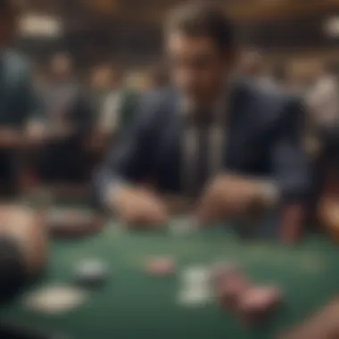 A dramatic film scene featuring a high-stakes gamble