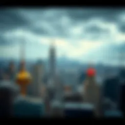 Aerial view of Manhattan skyline with casino signage