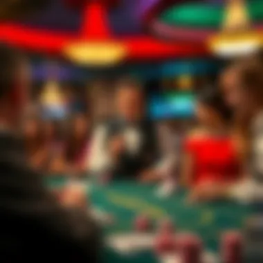 A dealer explaining the rules of blackjack to eager participants.