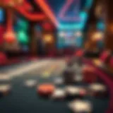 A vibrant casino table showcasing chips and cards in a lively setting.