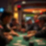 A strategic moment in a poker game, showcasing a tense atmosphere and focused concentration.