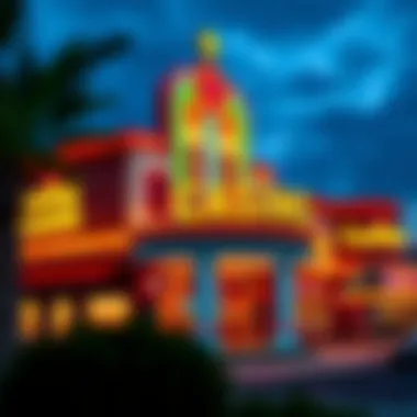 Exterior view of Lucky Casino showcasing its vibrant signage