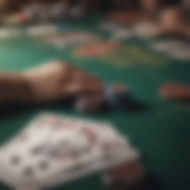 Close-up of a poker table with digital chips and cards