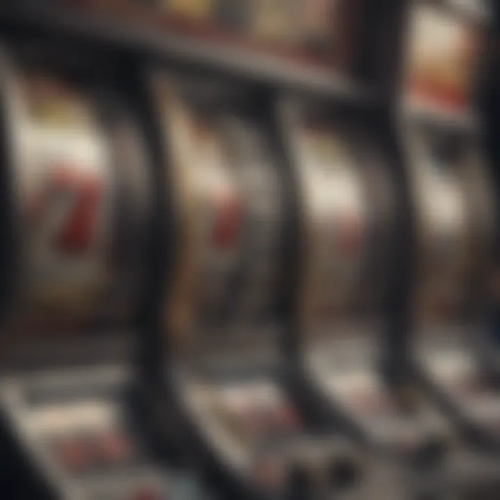 A close-up view of slot machine symbols and paylines.