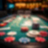 A close-up view of a virtual poker table displaying cards and chips