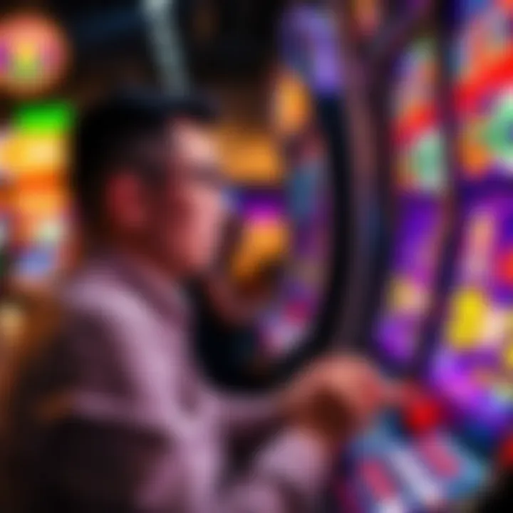 Close-up view of a player engaging with a slot machine interface