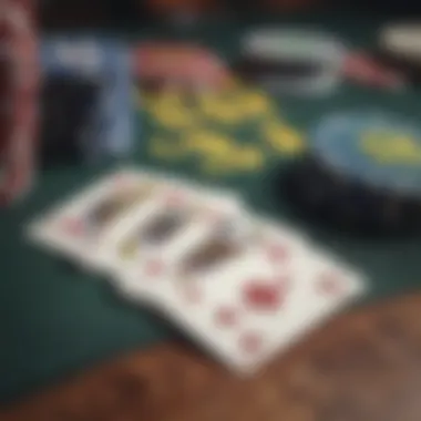 Close-up of a deck of cards and chips on a gaming table