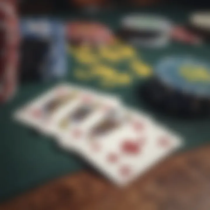 Close-up of a deck of cards and chips on a gaming table