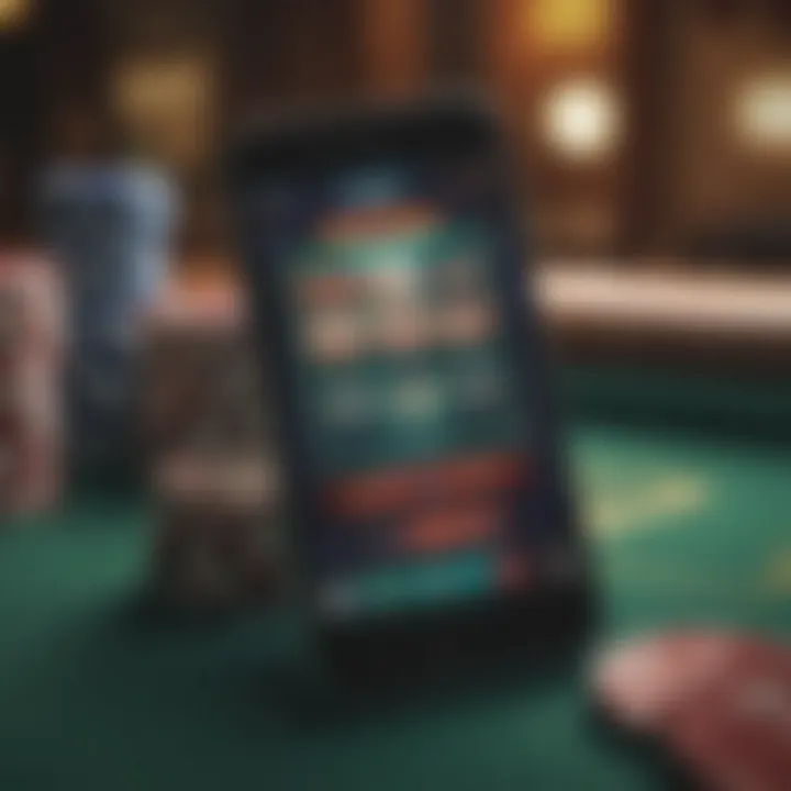 A smartphone displaying a vibrant blackjack app interface