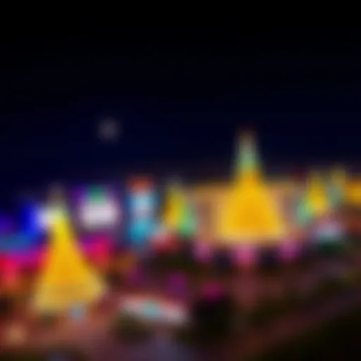 A panoramic view of a Colorado casino at night, illuminated with colorful lights