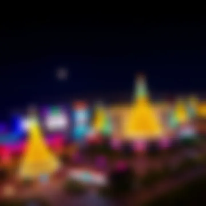 A panoramic view of a Colorado casino at night, illuminated with colorful lights