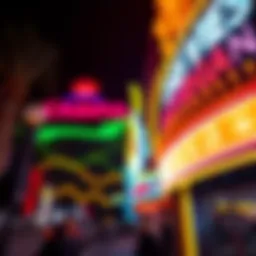 Vibrant neon lights illuminating a casino entrance