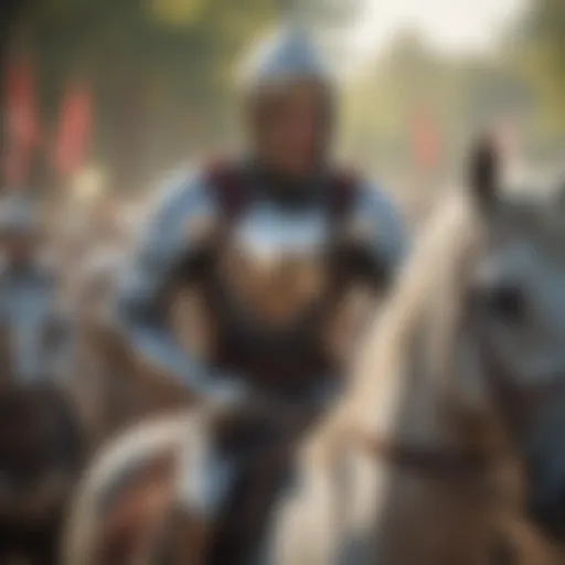 A knight in shining armor engaging in a jousting match