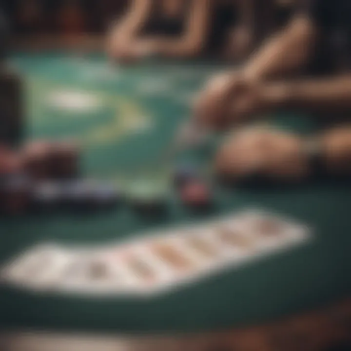 A well-arranged blackjack table with cards and chips