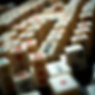 Close-up of intricate Mahjong tiles arranged for a game