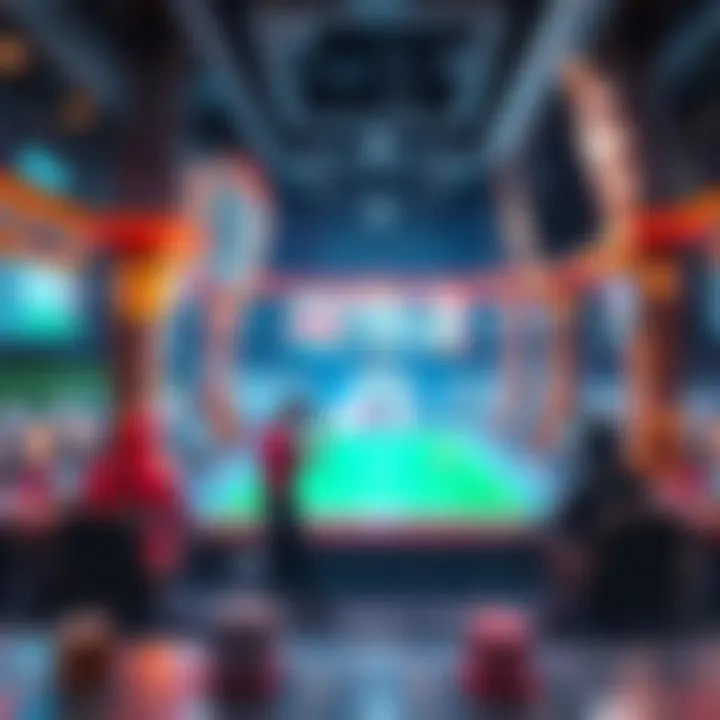 A futuristic depiction of technology integration in sports betting, revealing trends like mobile betting and data analytics.