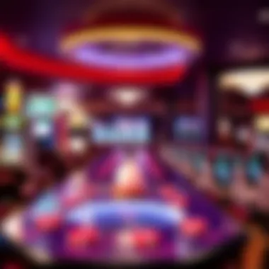 A vibrant gaming floor filled with various slot machines and table games