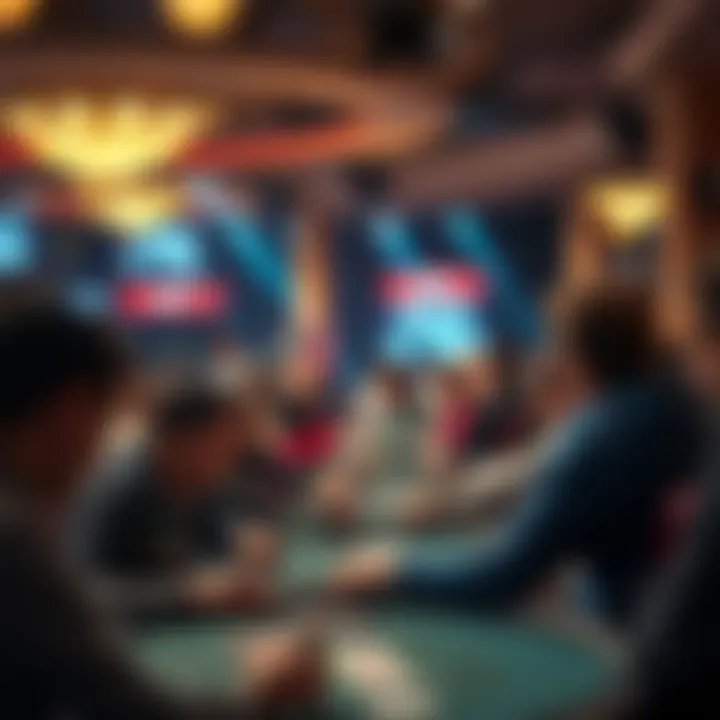 A bustling poker tournament with spectators and excitement in the air