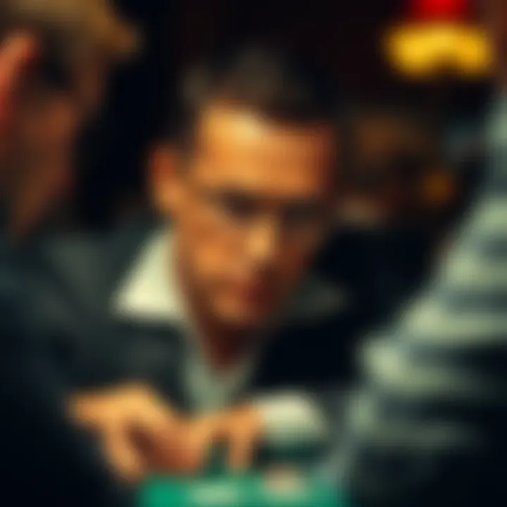 A focused poker player analyzing his opponents