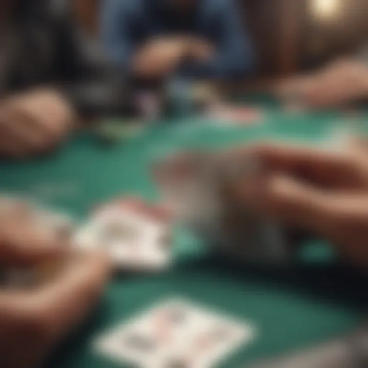 A vibrant poker table with chips and cards