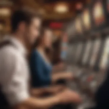 An enthusiastic player enjoying the thrill of spinning the reels at a slot machine.