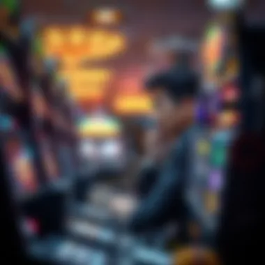 Player Analyzing Slot Machine Strategy A thoughtful player contemplating their next move at a slot machine