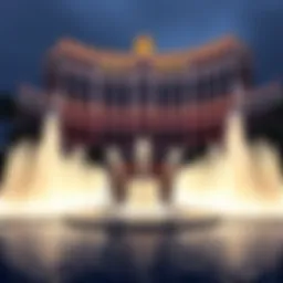 Elegant exterior of MGM Bellagio showcasing its iconic fountains and luxury design