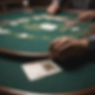 An overview of a Mississippi Stud Poker table with playing cards