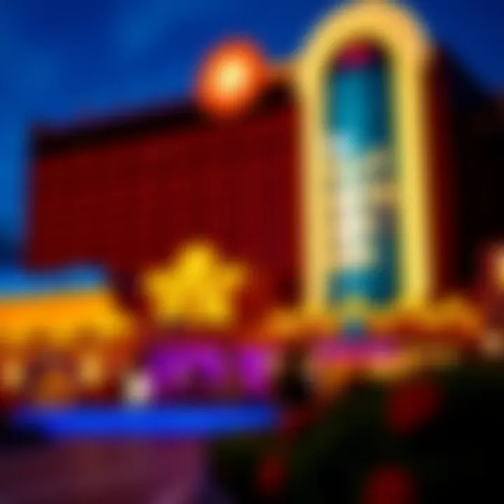Mohegan Sun casino exterior showcasing vibrant lights and architecture