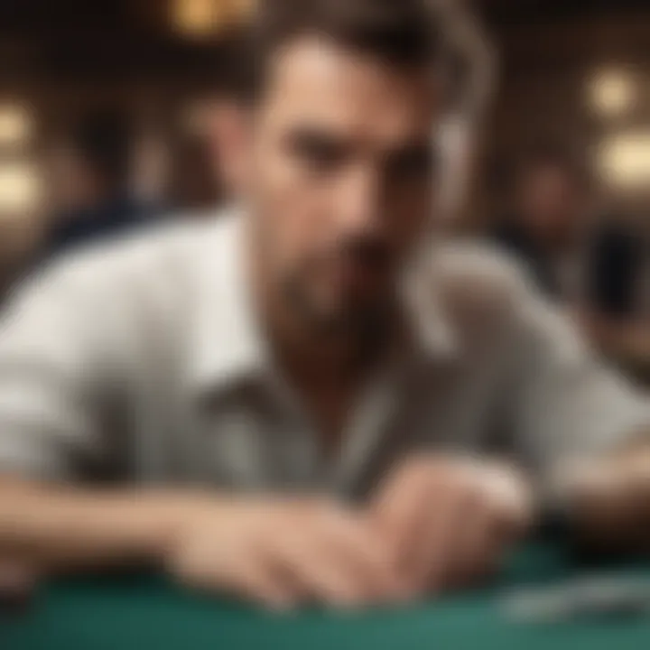 A close-up of a poker player's focused expression during a crucial moment.