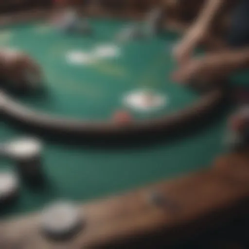 An intricate poker table setup showcasing various playing cards and chips.