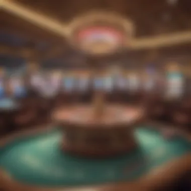 A vibrant casino interior showcasing busy gaming tables