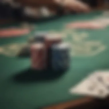 Close-up of poker chips and cards during a game