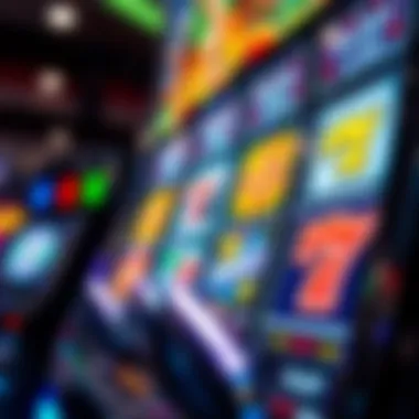 Close-up of a slot machine displaying vibrant graphics and themes