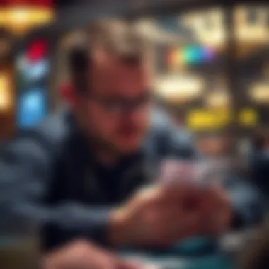 Close-up of a focused player studying their cards in a game