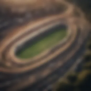 An aerial view of a historic racetrack bustling with excitement.