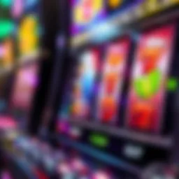 Close-up view of a vibrant slot machine panel displaying various symbols